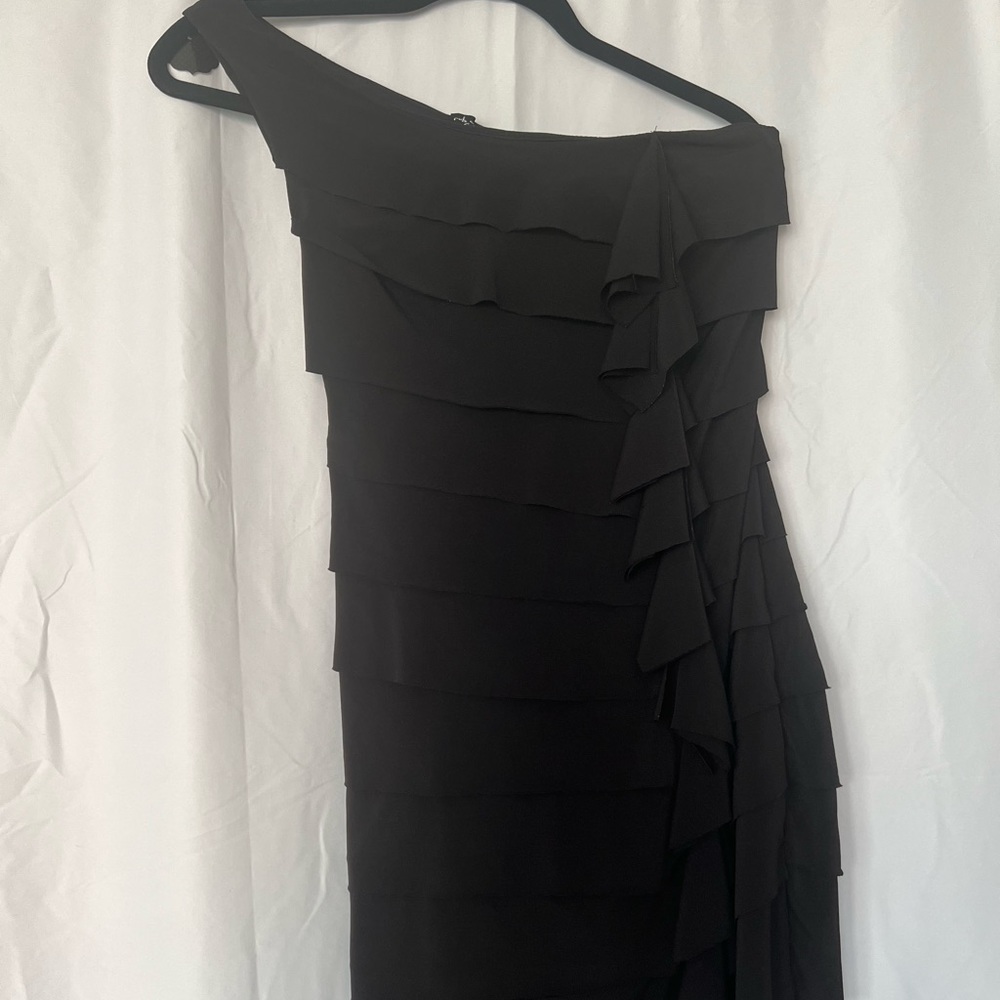 One shoulder Black Ruffle Dress